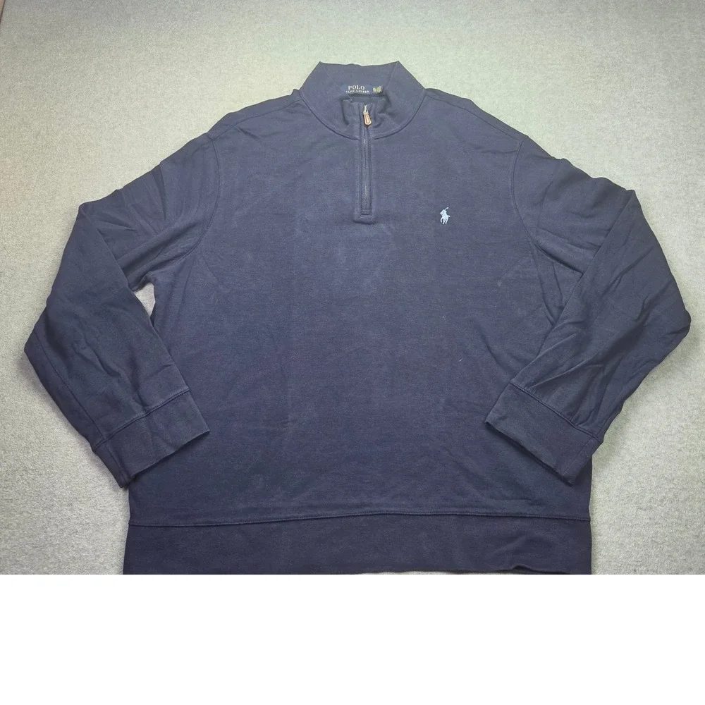 Polo Ralph Lauren Quarter 1/4 Zip Men XL‎ Navy Blue Classic Pullover Sweater